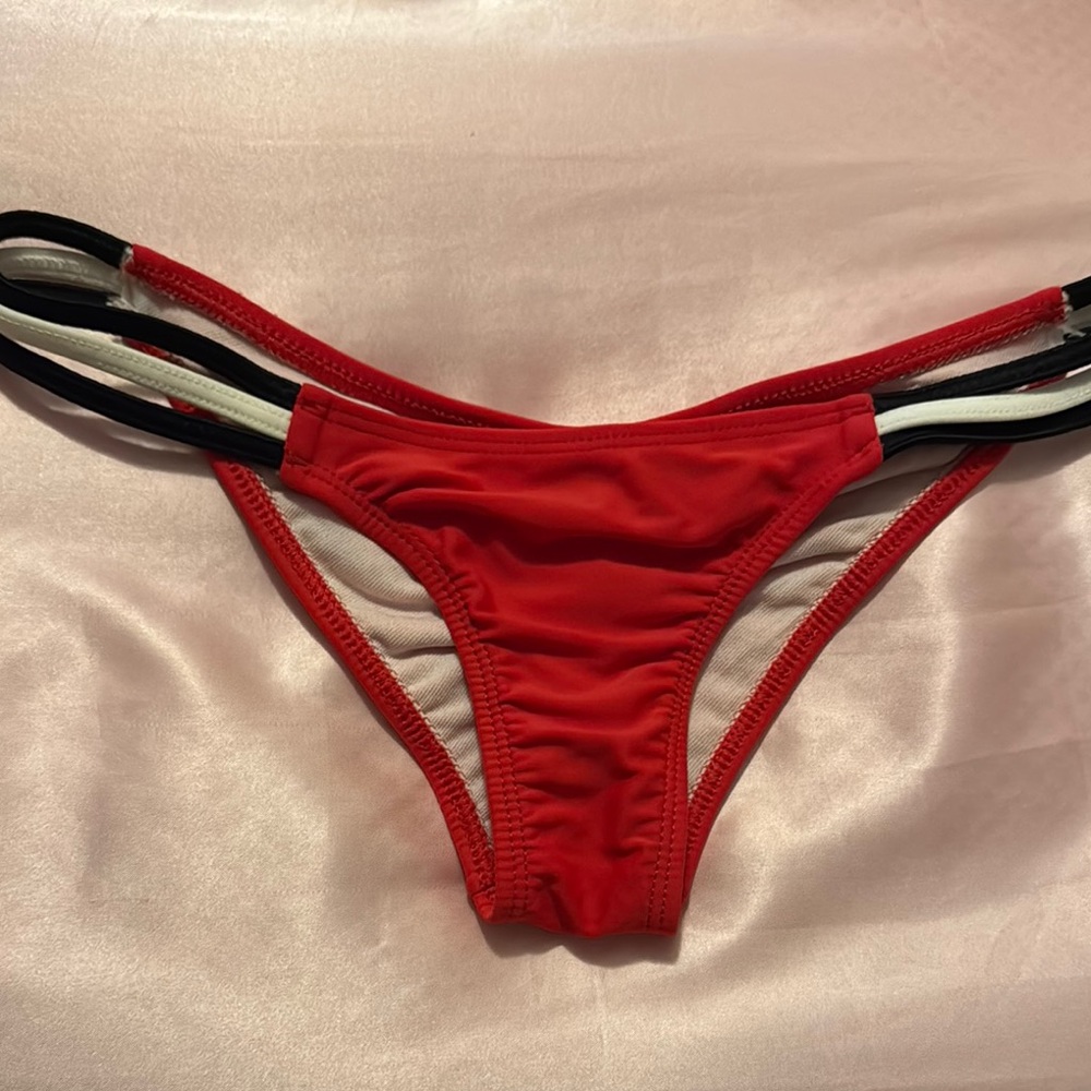 Red Bikini Bottom with Black and White Straps